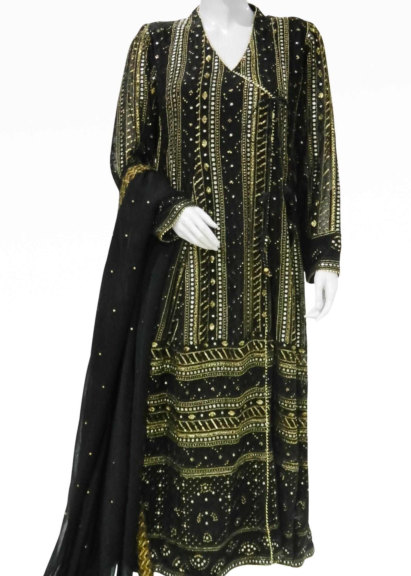Black Chiffon Chickenkari 3PC