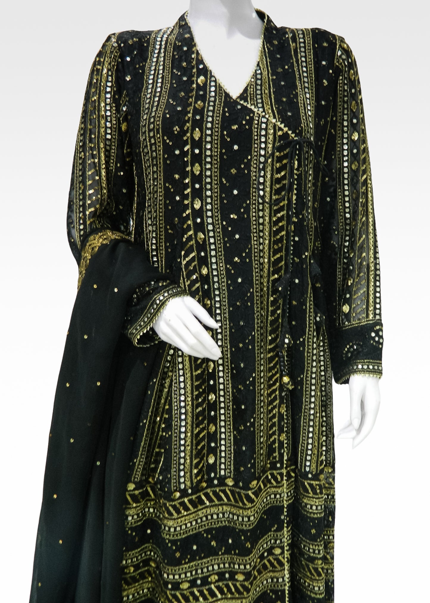 Black Chiffon Chickenkari 3PC