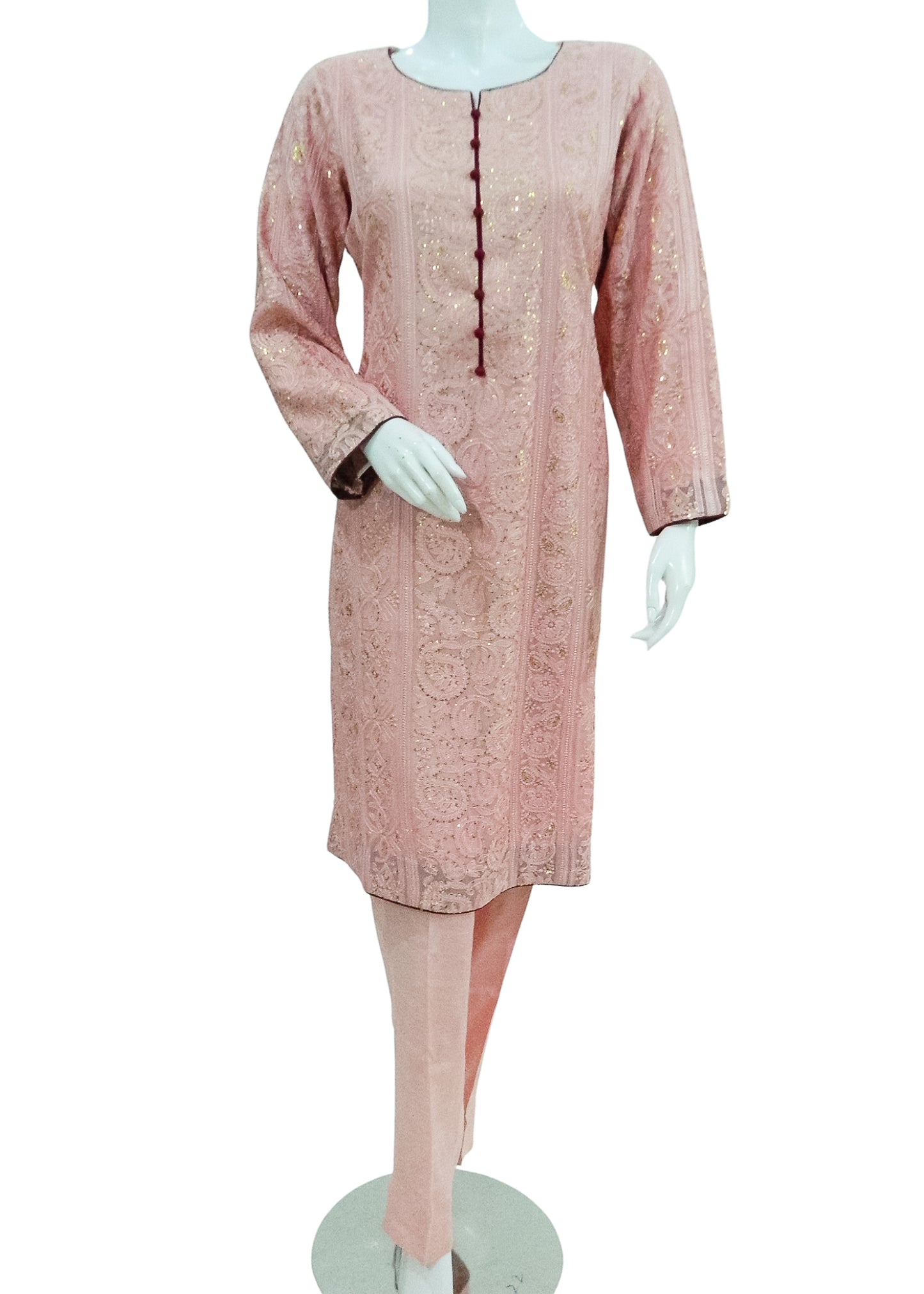 Light Pink Chiffon Chickenkari 3PC