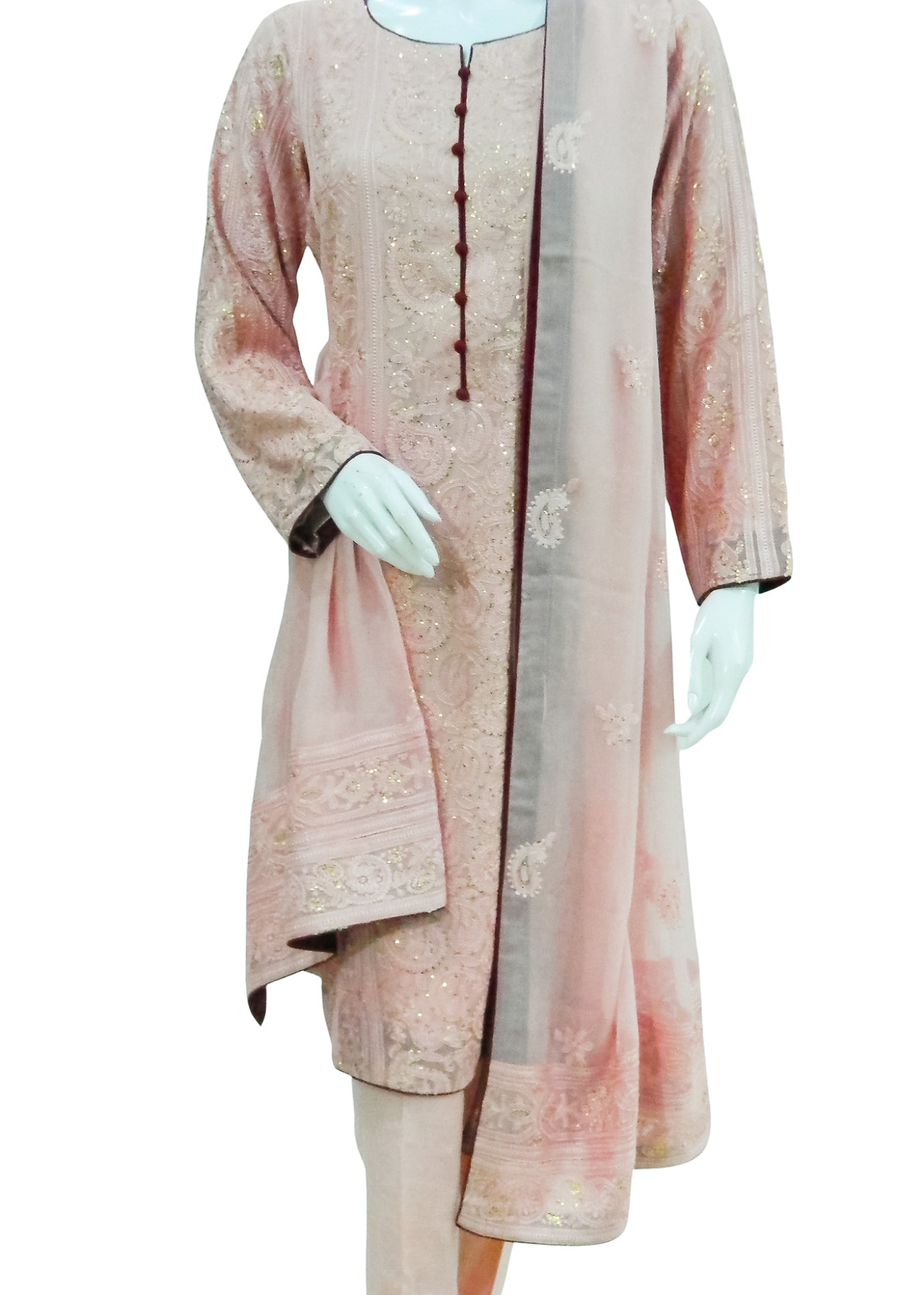 Light Pink Chiffon Chickenkari 3PC