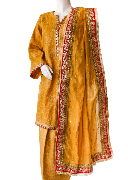 Yellow Khaadi Net 3PC