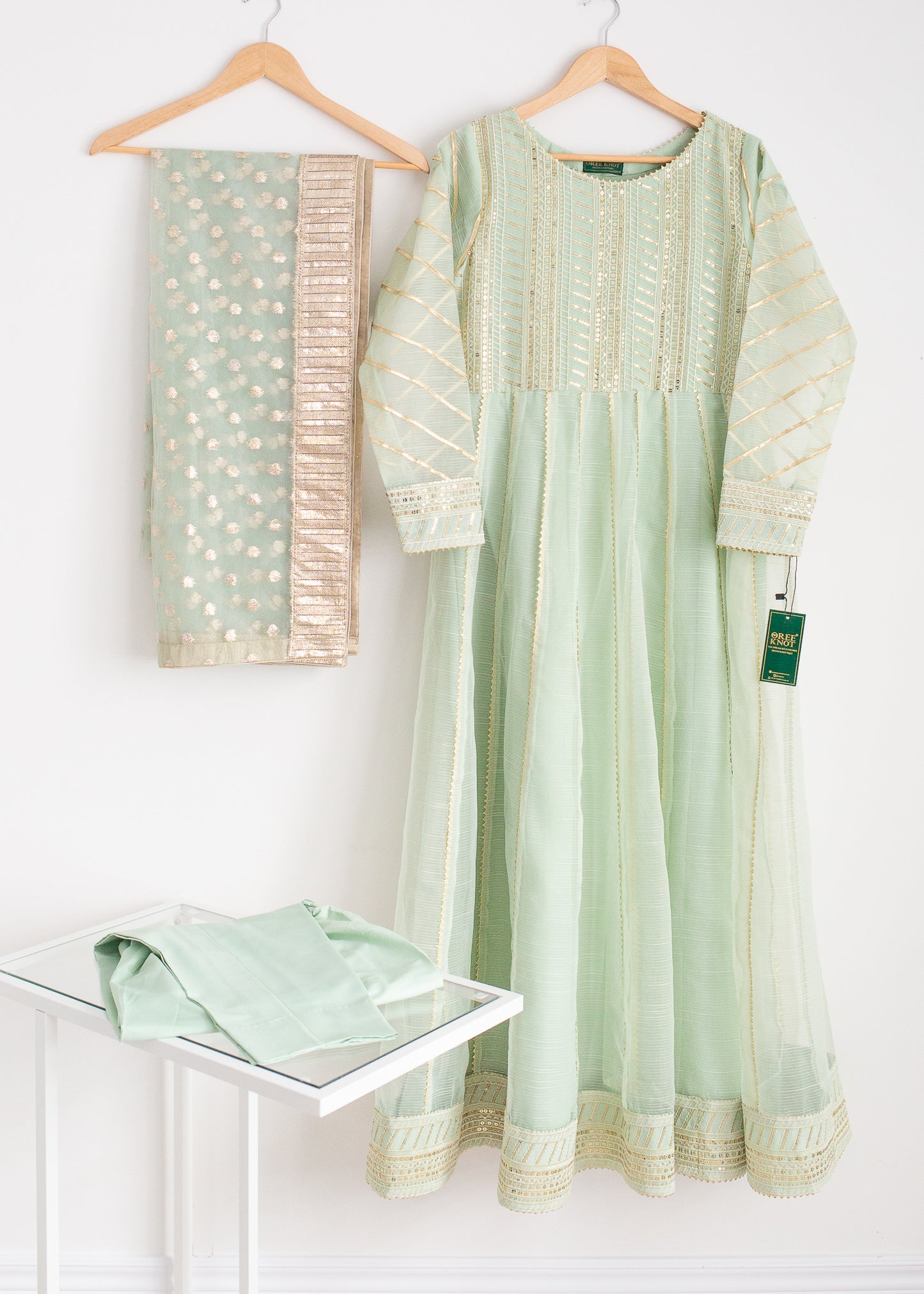 Light Green Slub Organza Frock