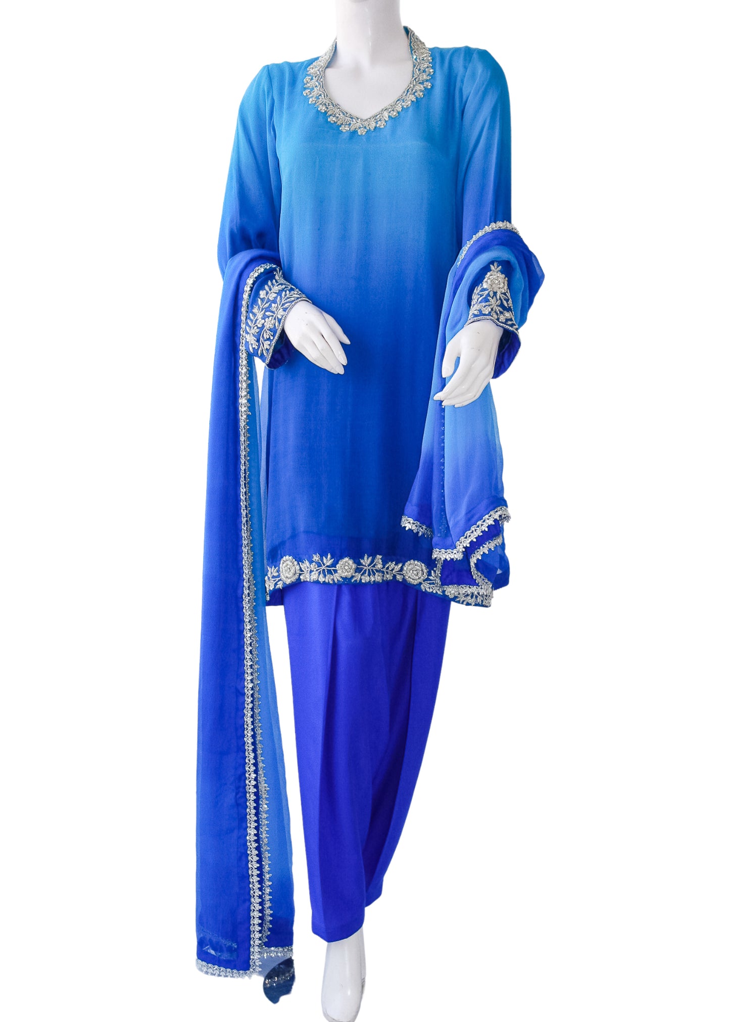 Royal Blue Pure Chiffon 3PC