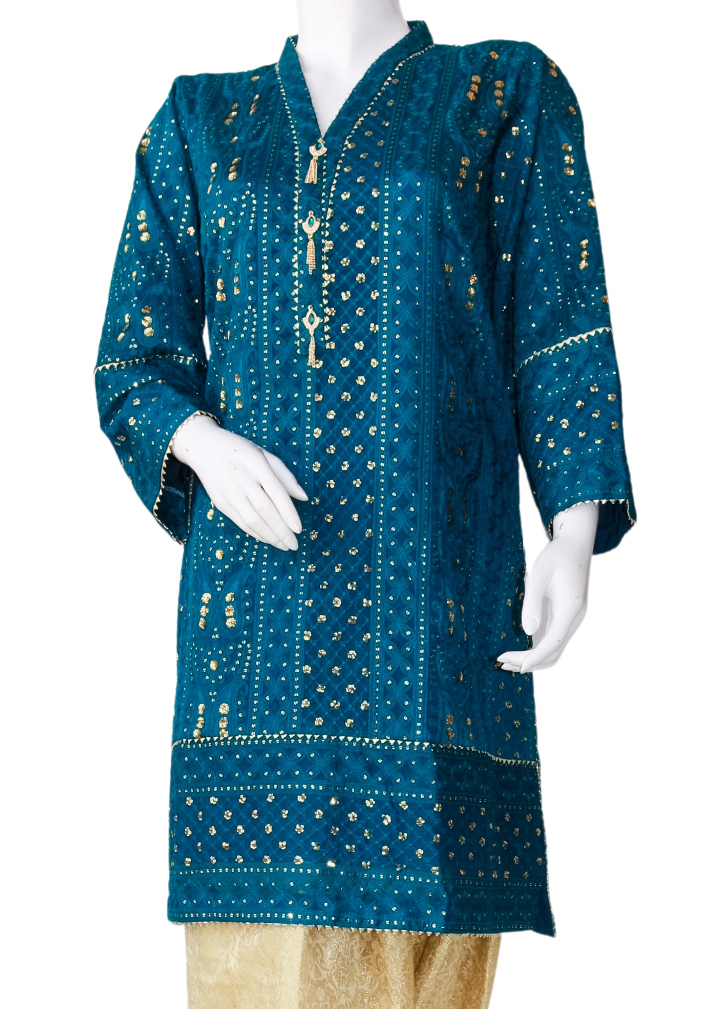 Sea Green Chiffon Chickenkari 3PC