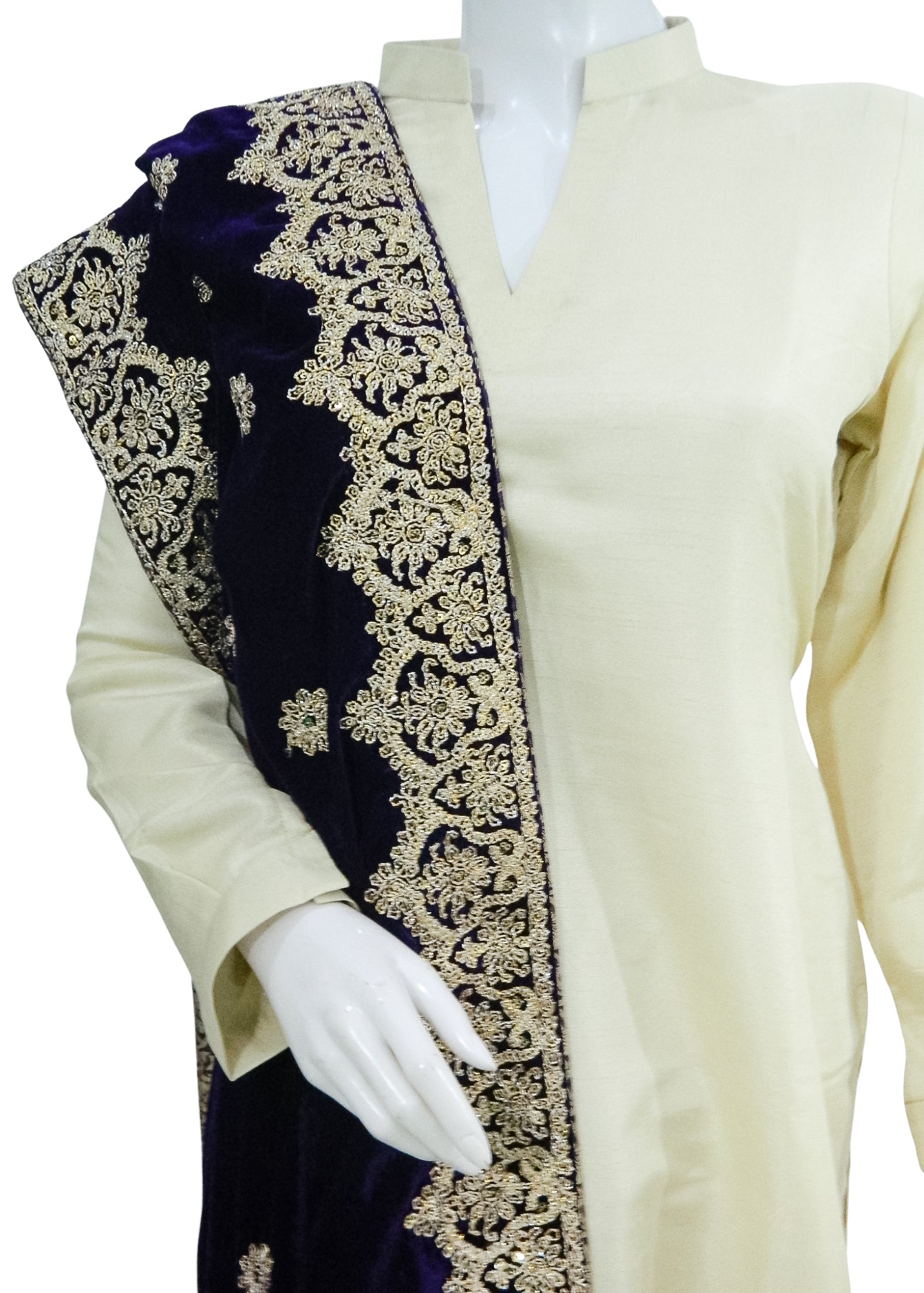 Beige Rawsilk Shawl 3PC