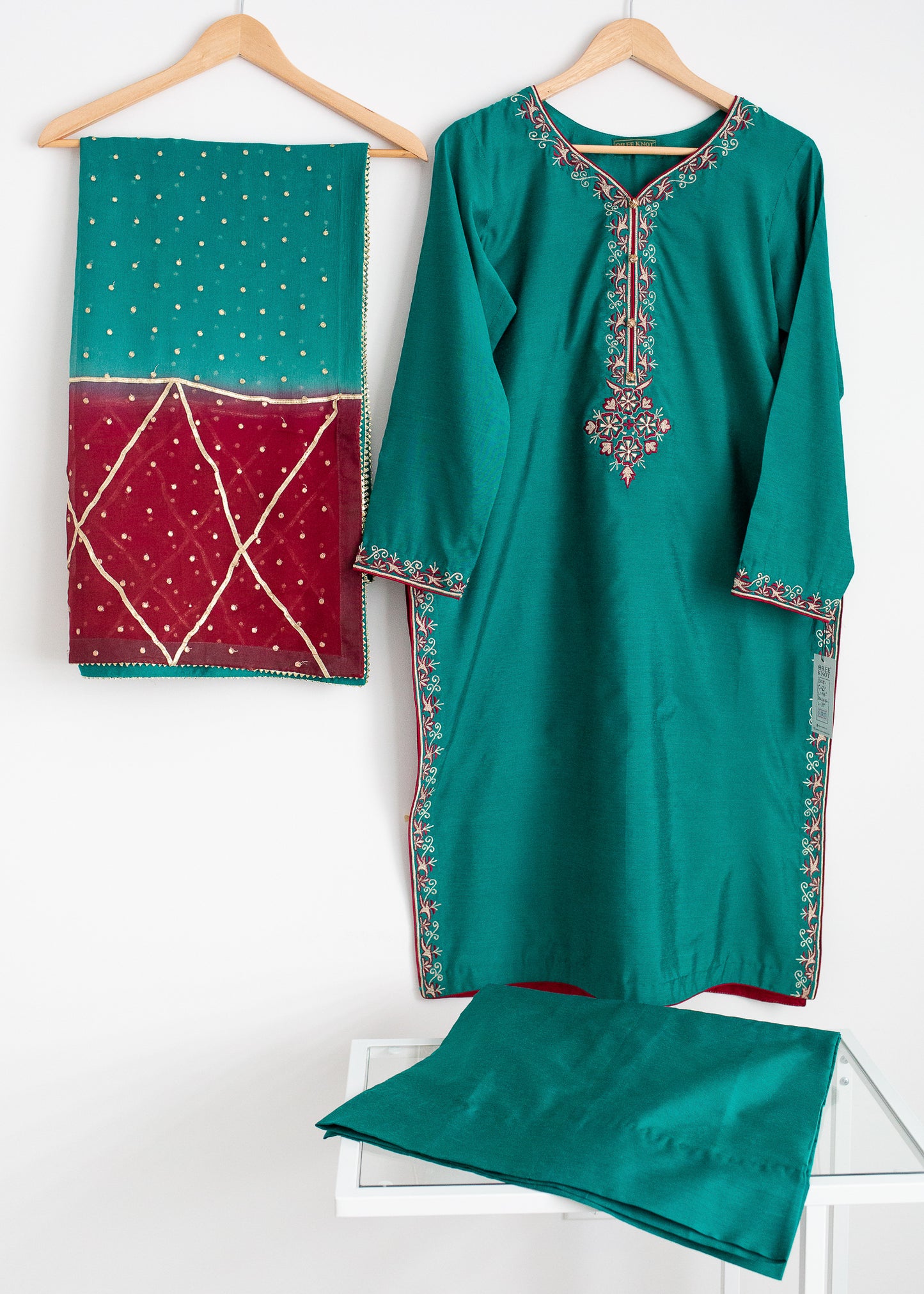 Green Cotton Silk Suit