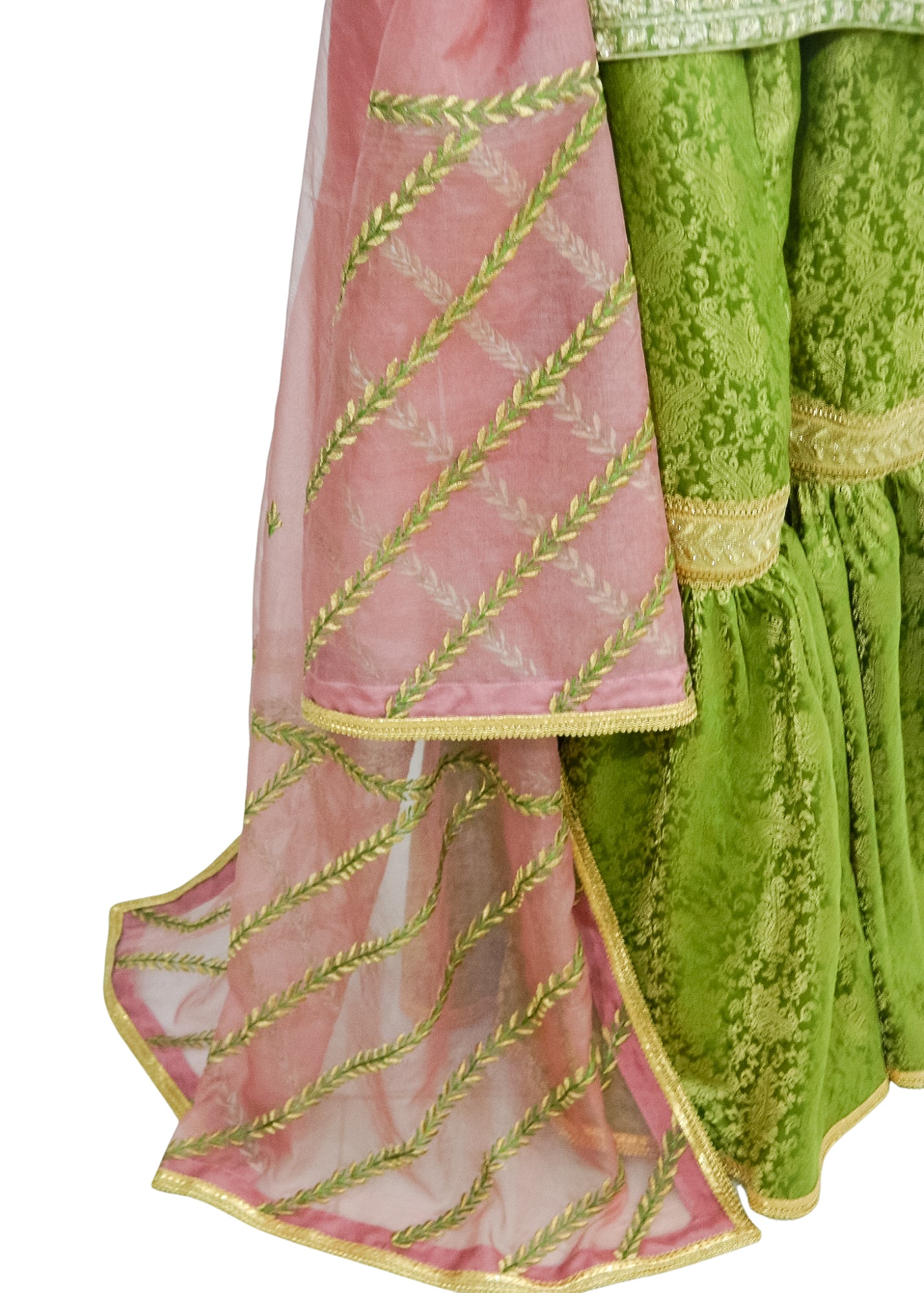 Green Rawsilk Shirt & Gharara 3PC