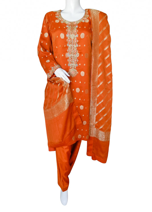 Orange Banarsi Chiffon 3PC