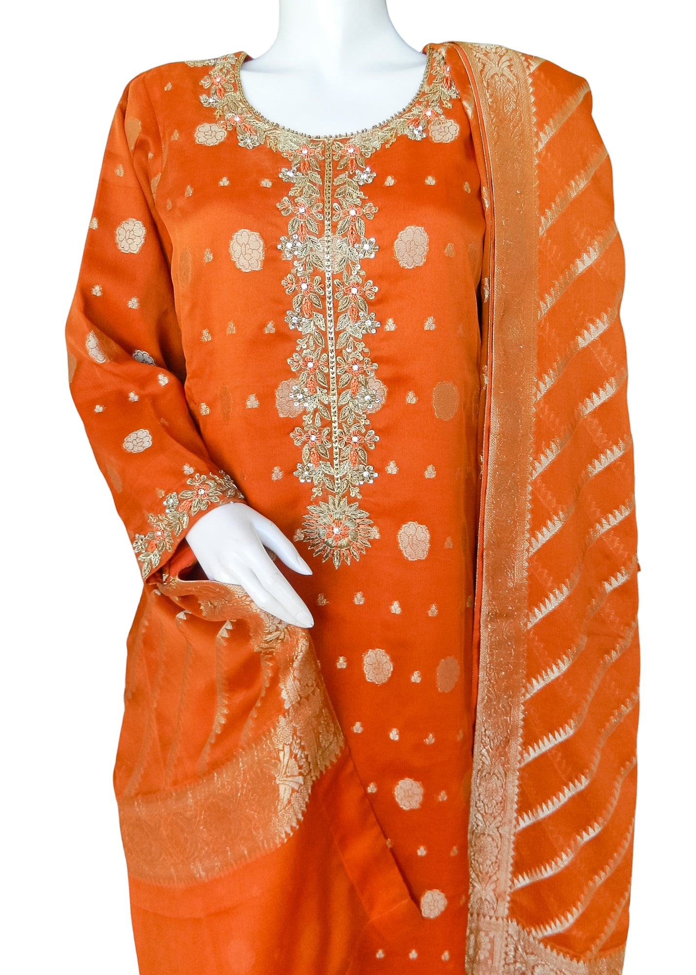 Orange Banarsi Chiffon 3PC