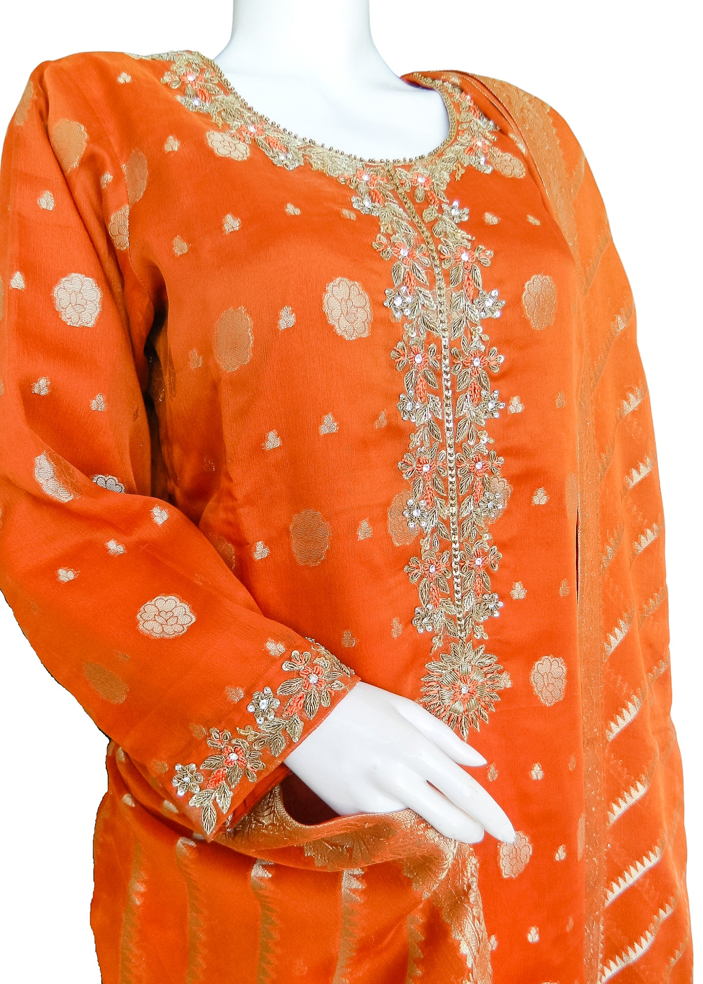 Orange Banarsi Chiffon 3PC