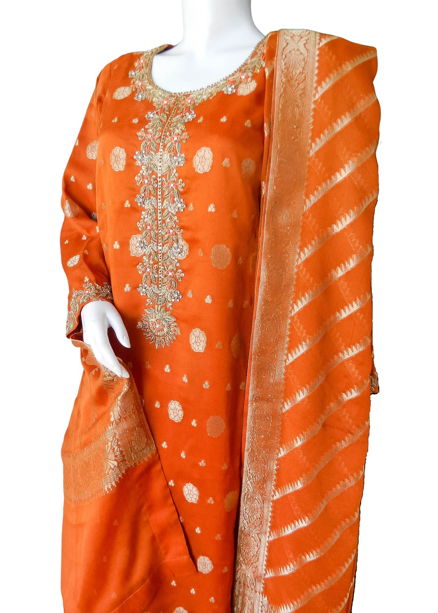 Orange Banarsi Chiffon 3PC