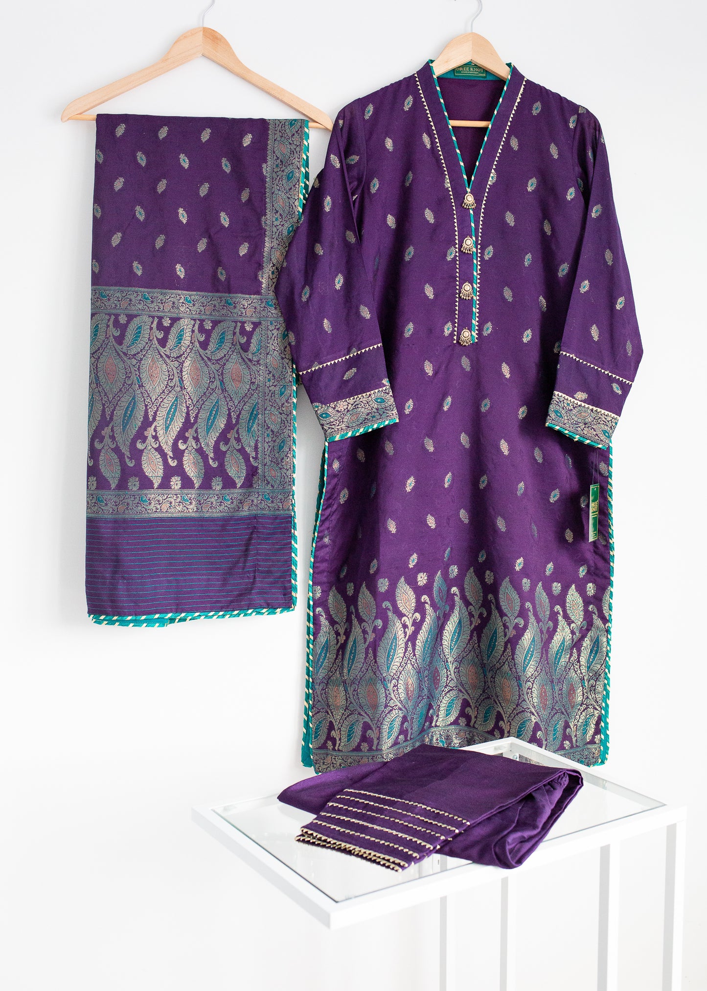 Purple Cotton Banarsi Suit