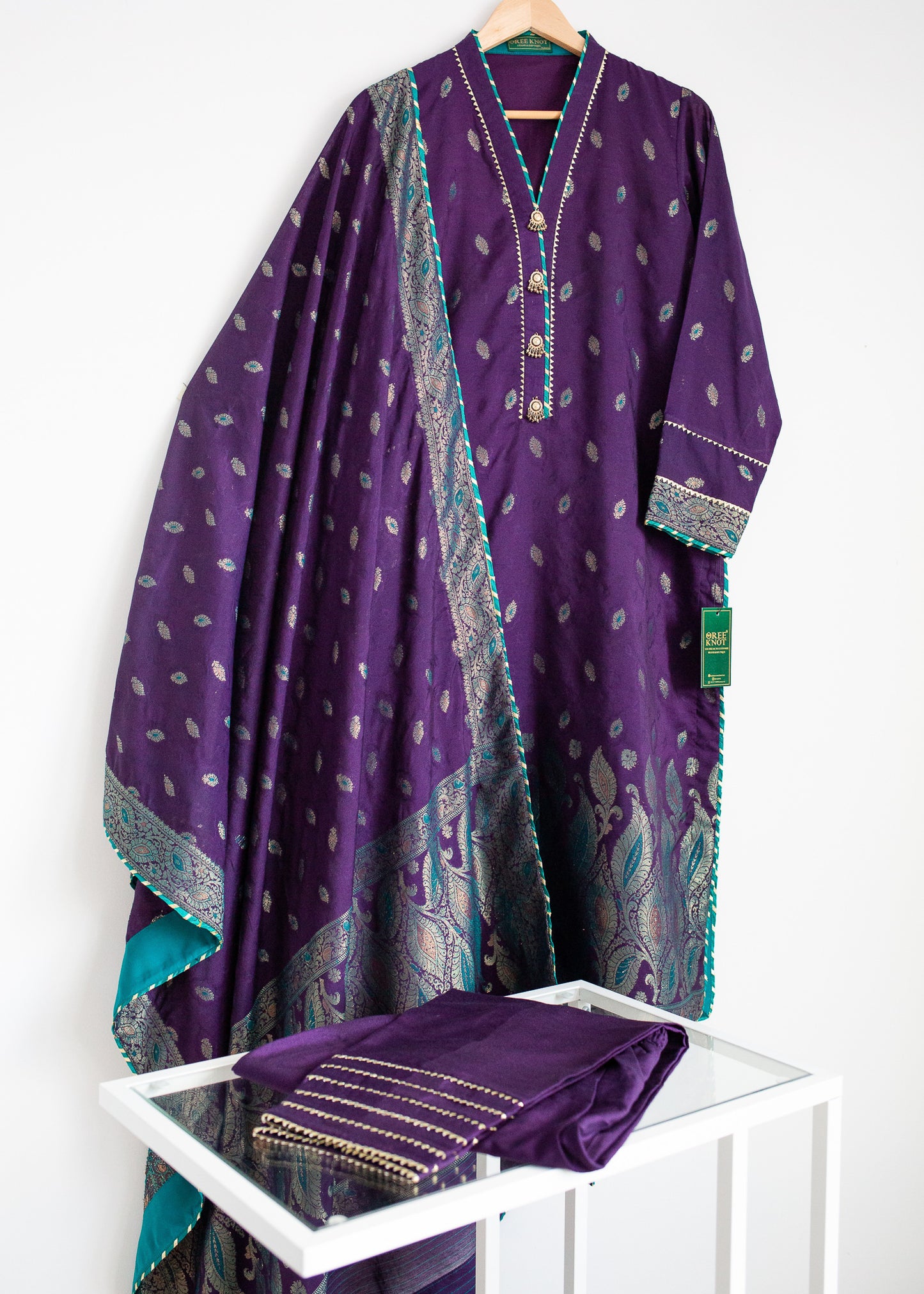 Purple Cotton Banarsi Suit