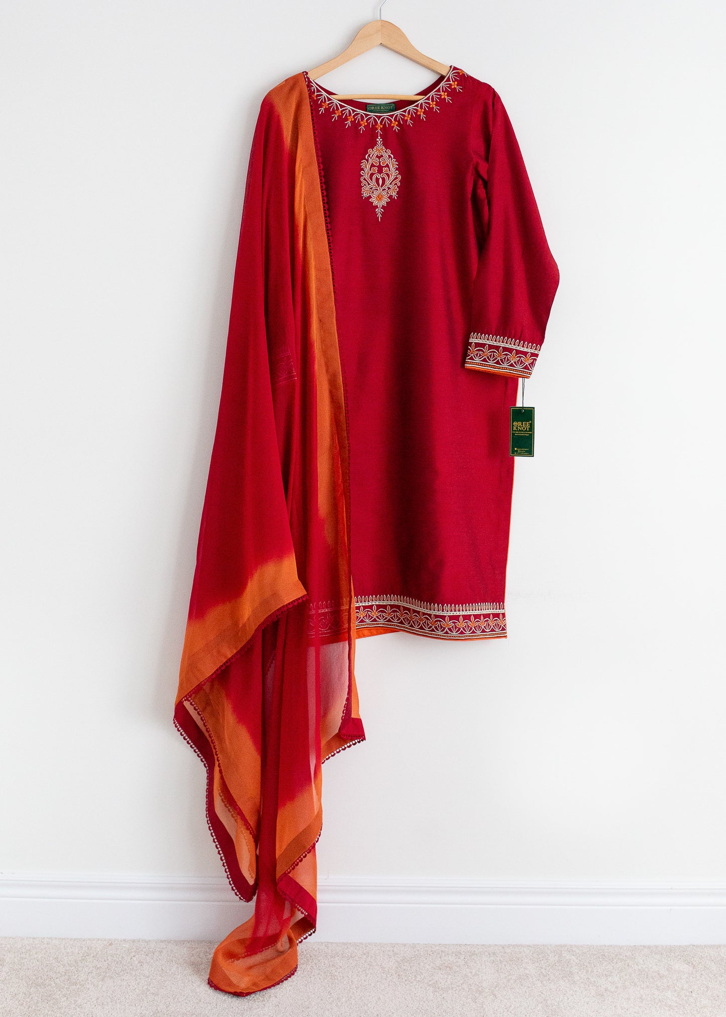 Red Cotton Silk Suit