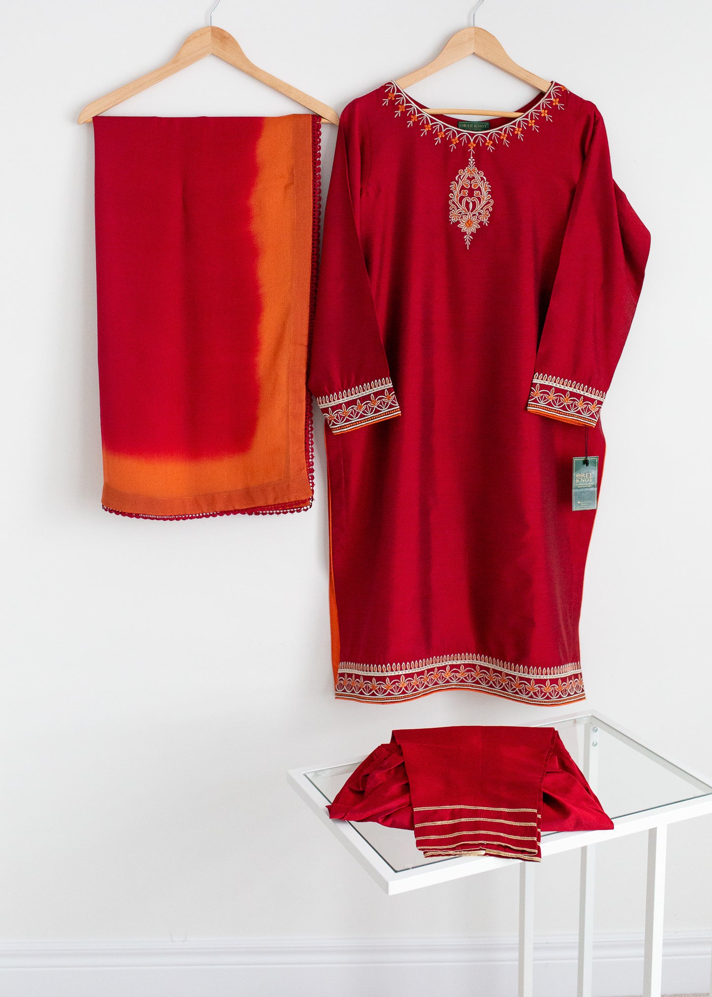 Red Cotton Silk Suit