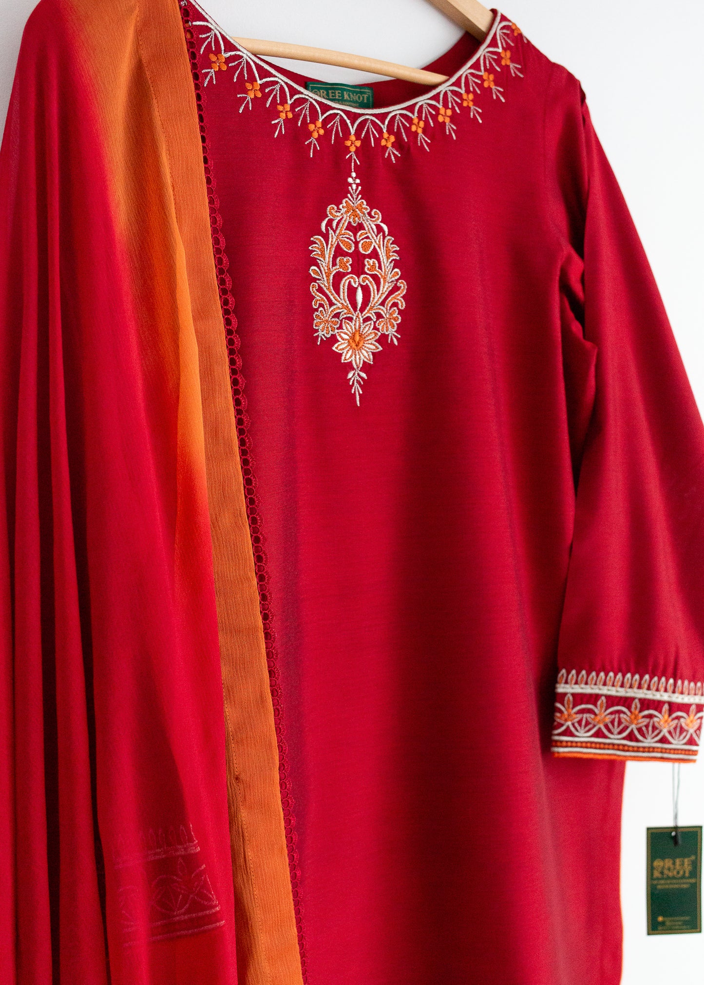 Red Cotton Silk Suit